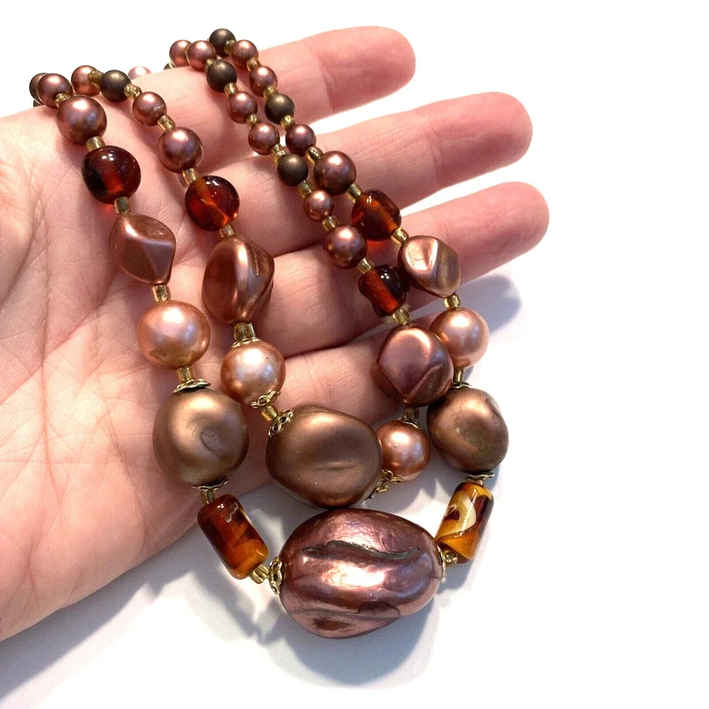 Vintage Mid Century Double Strand Necklace Purple Lavender Abstract Beaded Japan